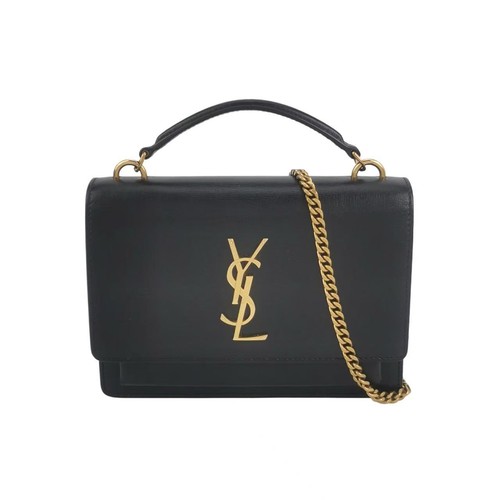 YSL Saint Laurent SUNSET Medium Bag Smooth Leather Gold Hardware Authentic