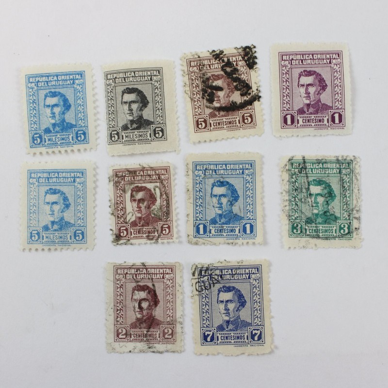 Lot of 10 Uruguay 1940s Jose Artigas Stamps Mixed Used Mint Hinged