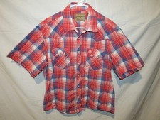 WRANGLER RETRO MEN'S RED BLUE PLAID BUTTON UP SHORT SLEEVE WESTERN SHIRT SIZE XL