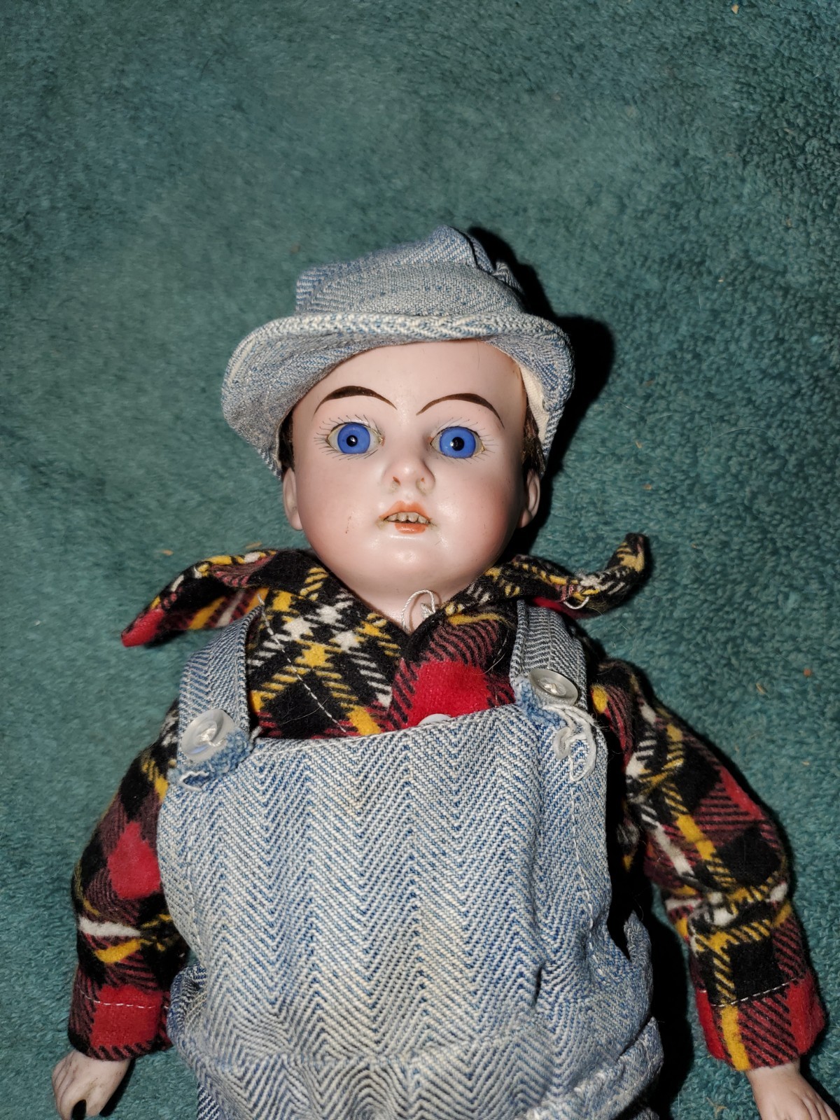 Antique 14” German Armand Marseille AM 3200 Bisque Boy Doll Skin Wig Train Engin