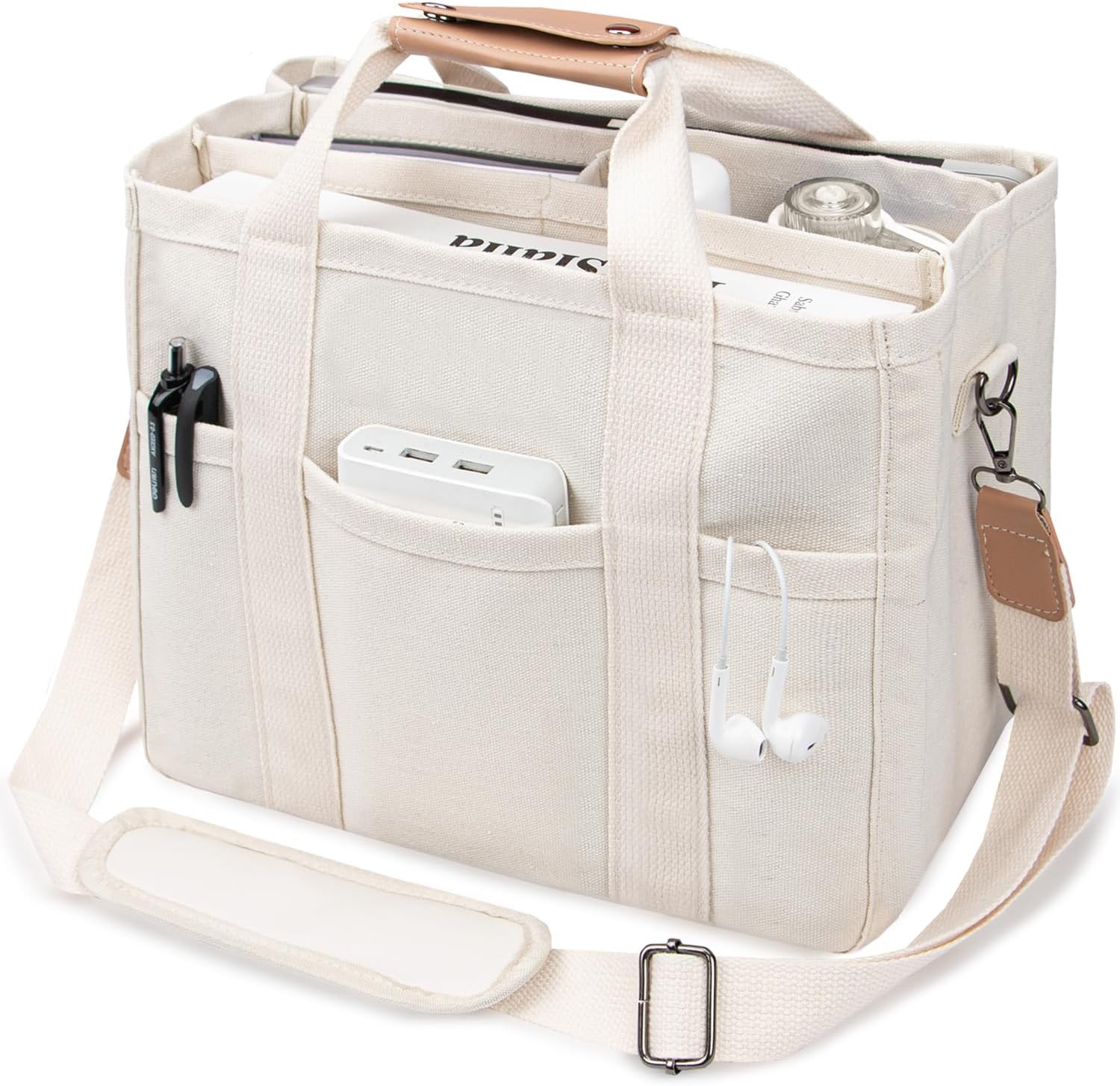Multi-Pocket Canvas Crossbody Tote Bag for Women Shoulder Handbag