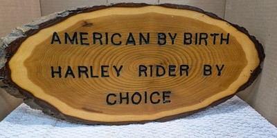 Vintage Lloyd Arnoldi Icon Plaques Harley Rider Wood Sign Live Edge Carved 18''