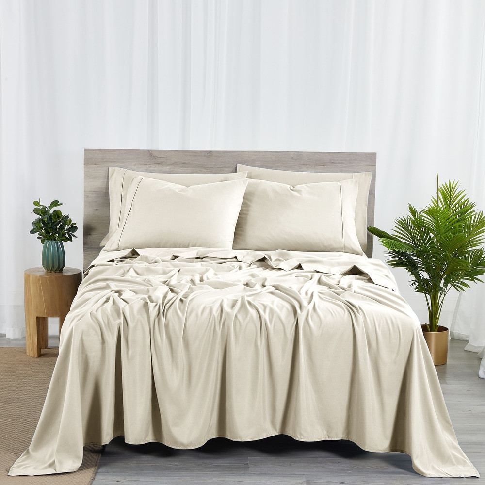 КОМПЛЕКТ ПОСТЕЛЬНОГО БЕЛЬЯ BIBB HOME 2000 COUNT ИЗ 6 ЧАСТЕЙ ВИСКОЗЫ ИЗ БАМБУКА - КОРОЛЕВСКИЙ КРЕМОВЫЙ
