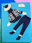 Vintage Barbie super cute hand knit ski outfit, sweater, pants, hat, mittens