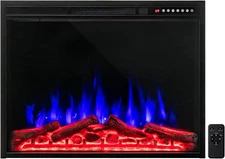 34-Inch Electric Fireplace, Wall-Mounted and Recessed Fireplace Heater with 4 Fl