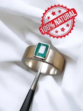 925 Silver Emerald Gemstone Men Vintage Green Stone Ring