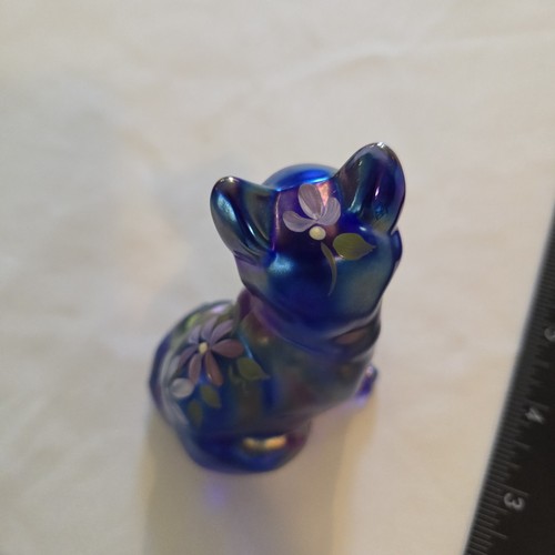 Vintage Fenton irisierende Glas Katze handbemalt Blumen Kunst Figur signiert S Davis - Bild 12 von 22