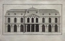 Antique Classical French Architectural Engraving Palace Mansion Town House 1727
