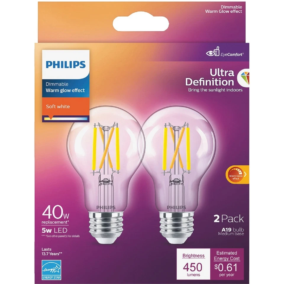 Philips Warm Glow 40W Equivalent Soft White A19 Medium Dimmable LED Light Bulb - Image 2 of 3