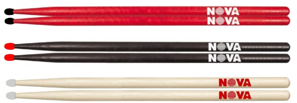 1 Pair Vic Firth NOVA 2B Drumsticks - NYLON TIP Choice of Red, Black or Natural