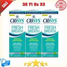 CloSYS Fresh Breath Sensitive Mouthwash, Gentle Mint, Alcohol Free, 32 Oz X 3Pk