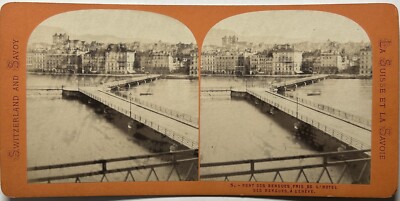 Switzerland Geneva Pont Des Bergues C1870 Photo Stereo Vintage Albumin P48L1N