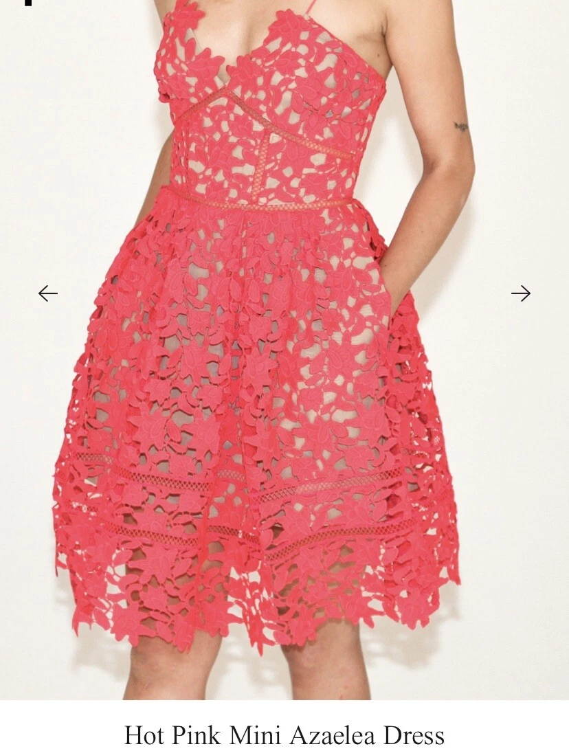 Self Portrait Womens Azalea Lace Mini Dress Hot Pink US Size2