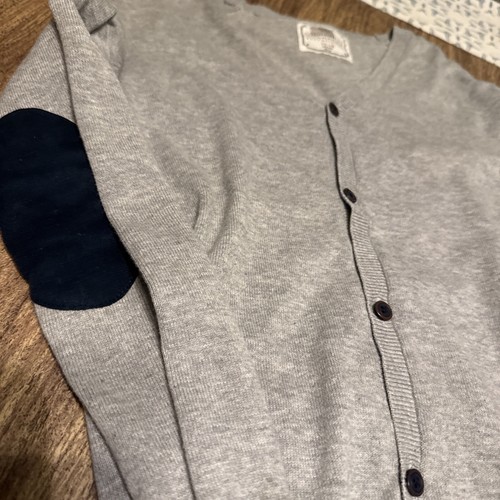 Zara Boys Long Sleeve Button Down Cardigan Size 11/12 Gray Padded Elbow Detail - Picture 3 of 6