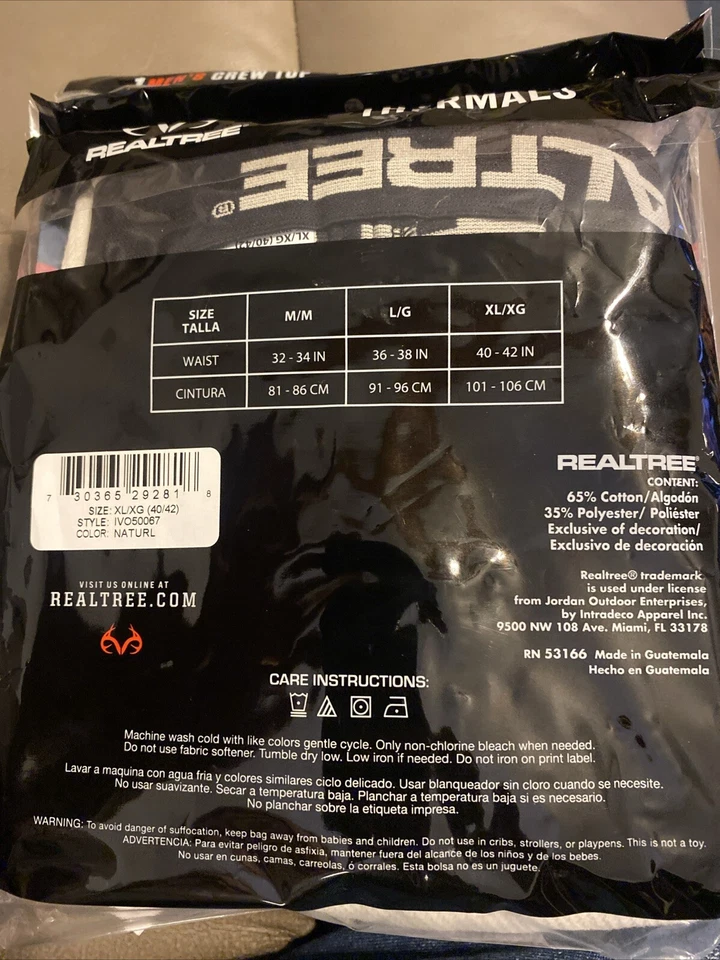 REALTREE HEAVY WEIGHT COTTON THERMAL BOTTOMS WHITE SIZE Xl New In Package Warm - Image 3 of 4