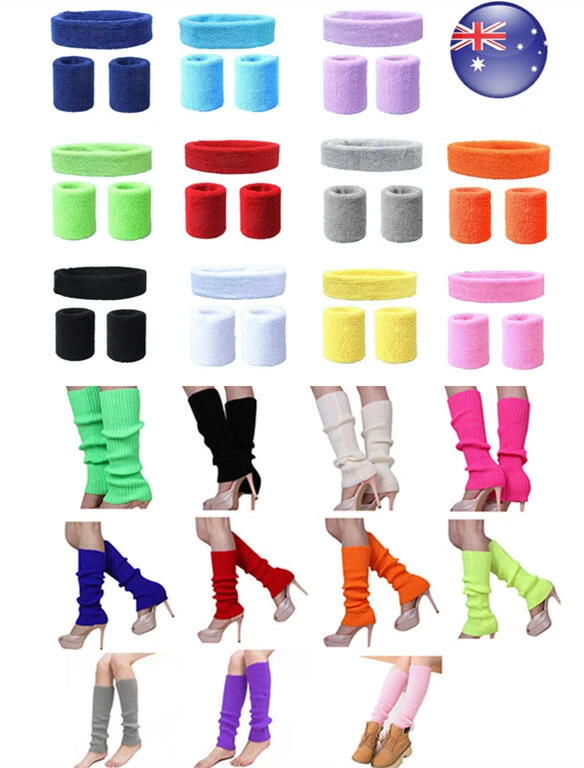 Fluro Leg Warmers Neon Sweatbands Fishnet Gloves 80s Disco Party Costume Hens AU
