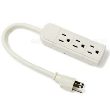 1 FT 3 Outlet Grounded Extension Power Strip US Plug AC Wall Power Cord WHITE