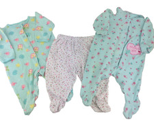 Carter's One Piece Footies Pajamas 3Pc Baby Girl 0-3 Months Blue Pink Floral