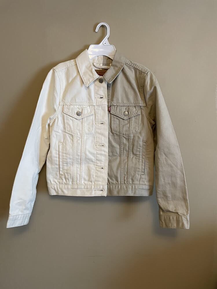 Levi’s Original 2 Tone Cream & Khaki Trucker Colorblock Denim Jacket Size S