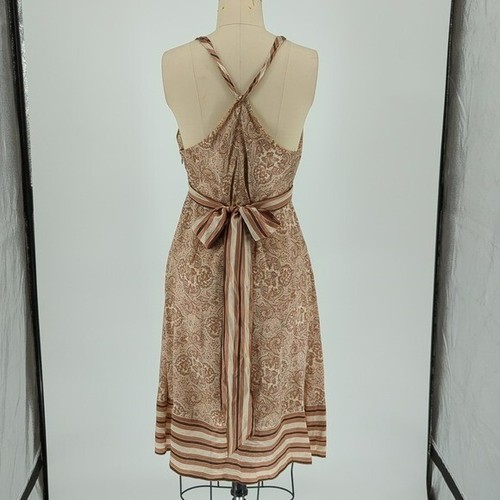 BCBGMaxazria Paisley Silk Satin Dress Tan S 90s y2k retro hippie western summer - Picture 2 of 9