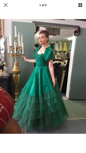 Vintage 1950's Prom Dress Velvet Green 