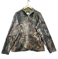 Realtree Men Full Zip Fleece Jacket M Brown Camo Hunting Outdoors Mock Neck