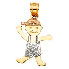 14K Solid Gold Boy Charm Pendant - 1.02" Small 14K 3T Real Gold Kid Pendant.