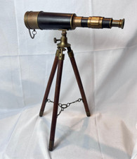 Table Top Telescope Leather Wrapped Brass Vtg Spyglass Seafaring Nautical Decor