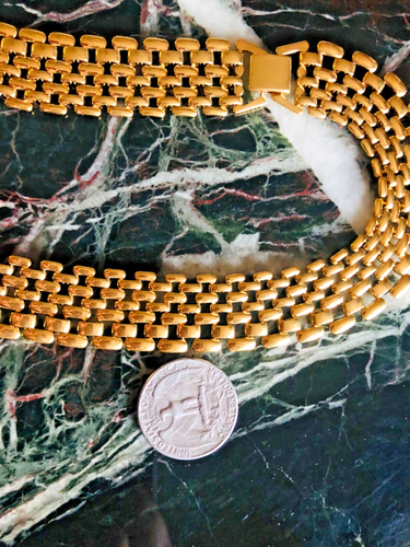 Vintage Goldtone set painter 19.25" necklace +8.25" bracelet convertible to 27.5 - Foto 13 di 13