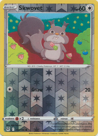 SKWOVET 150/196 LOST ORIGIN POKEMON (REVERSE HOLO, NM)