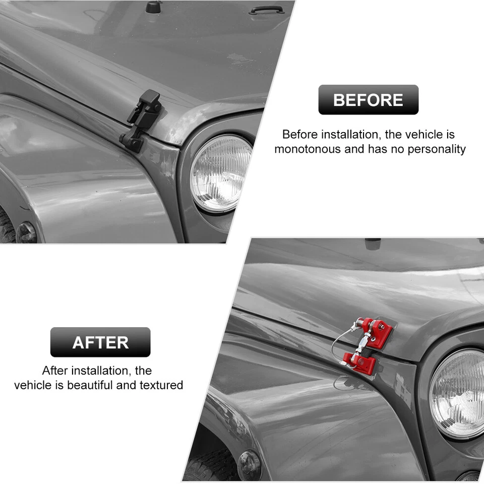 2Pcs Red Hood Latch Locking Catch Buckle Trim for 2007-2018 Jeep Wrangler JK JKU Foto 4 de 4