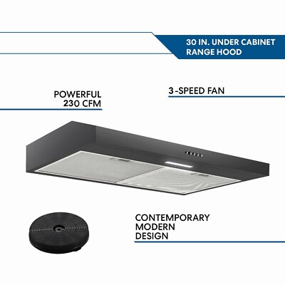 30in SNDOAS Under Cabinet Range Hood Stainless Steel 230CFM Kitchen Vented Black
