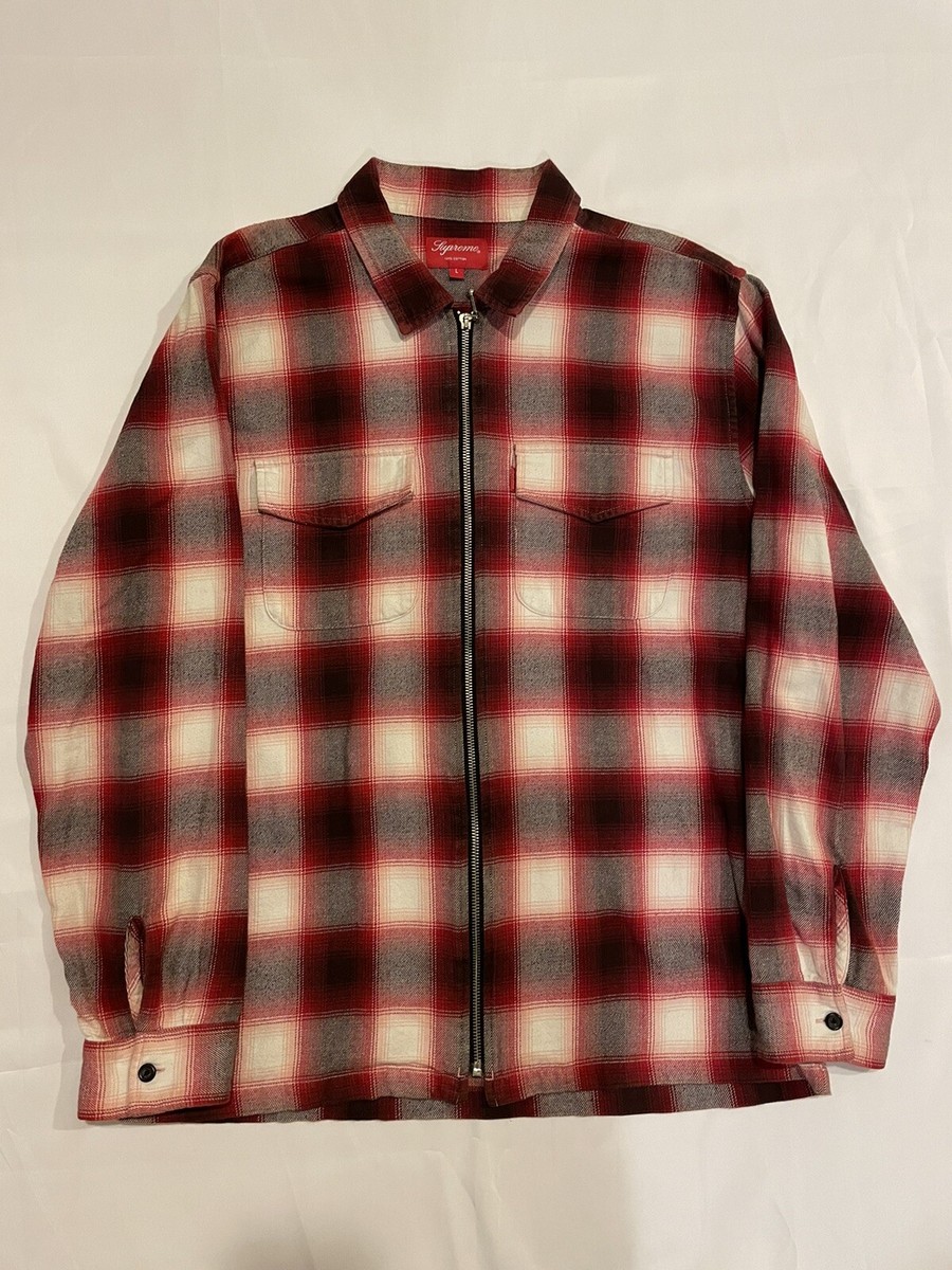 Vintage Supreme Shadow Plaid Zip Up Flannel Shirt Red Size Large