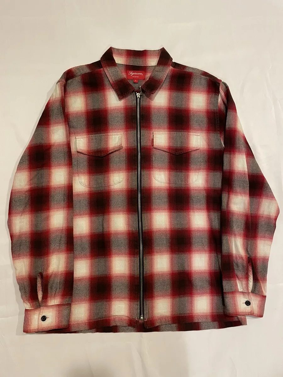 Vintage Supreme Shadow Plaid Zip Up Flannel Shirt Red Size Large Rare