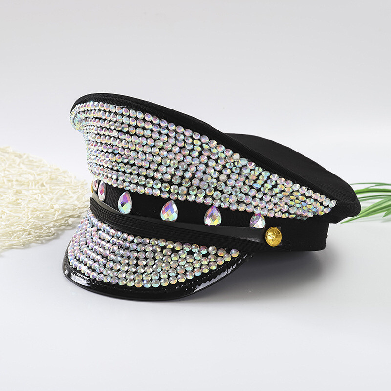 Silver Sequin Military Shinny Rhinestone Cap Captain Headwear Music Festival Hat Amazon.com: ILOVEMASKS Silver Rhinestones Festival Burning  main image 4