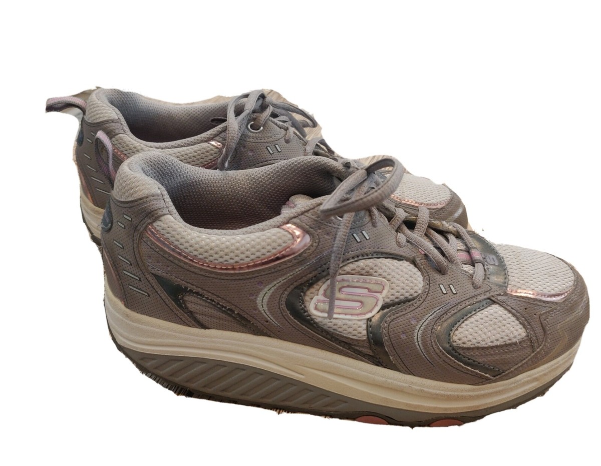Skechers Shape-ups Sneakers Women's Shoes Size Gray Purple Accents Laces  2E