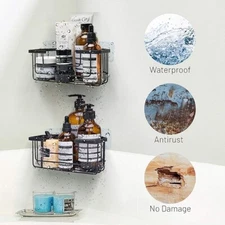 NEW LABCOSI CORNER SHOWER SHELF MATTE BLACK- ADHESIVE HANGERS