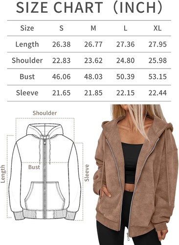 Trendy Queen Zip Up Hoodies for Women Acid Wash Oversized Sweatshirts Fall Cute - Picture 6 of 12