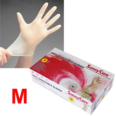 100 SunnyCare Powder Free Vinyl Gloves Food Service (Latex Nitrile Free)   M 