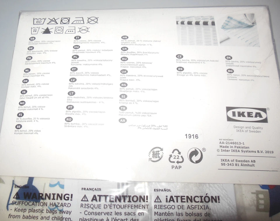 Nuevo IKEA Upptag Design por Maria Vinka 80% Algodón 20% Viscosa 2 Paneles 47 x 98 Foto 2 de 4