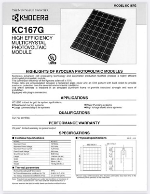 kyoページ Kyocera KC167G Solar Panels 167 Watt Used Tested Only $0.50/watt
