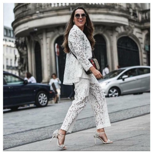 ZARA CO ORD SUIT WHITE LACE BLAZER AND 