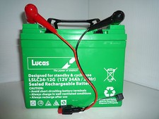 Lucas 12V 34Ah AGM/GEL GOLF TROLLEY BATTERY + Torberry Connector Lead