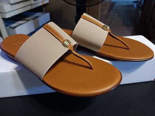 Asher Italian Shoemakers Thong Sandals Tan Leather Beachy Coastal Sz 9 1/2 - Picture 2 of 15