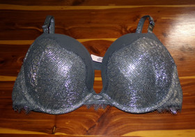 Victoria's Secret dream angels pushup gray with silver foil lace 38c nwt