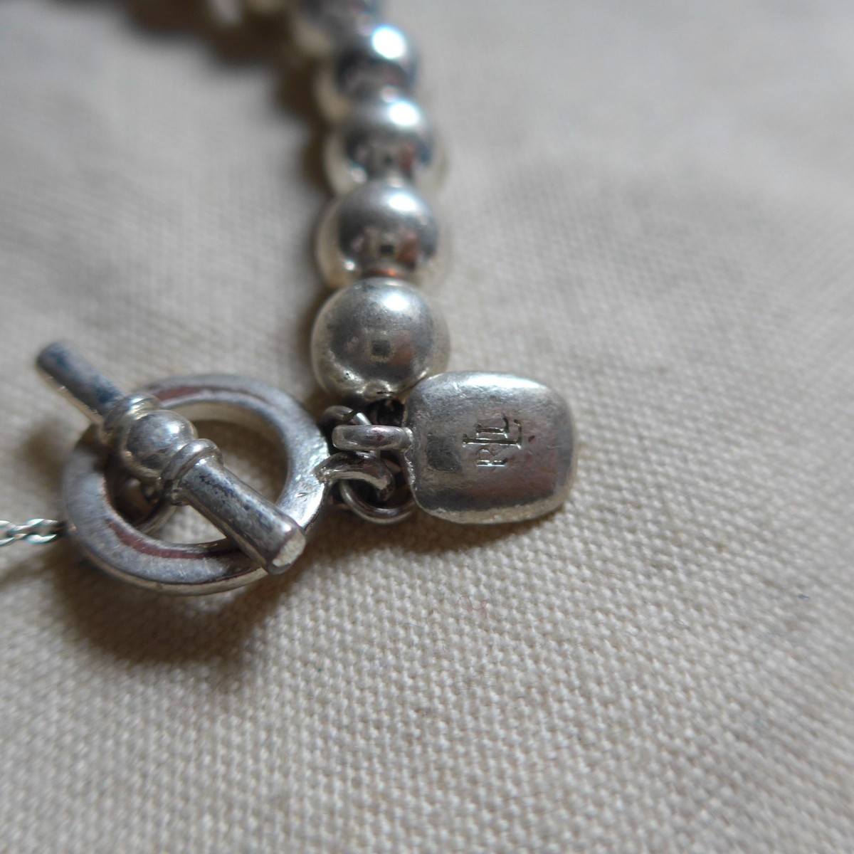 vtg Ralph Lauren Polo Silver Tone Bead Bracelet Toggle Clasp 7.5