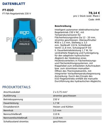 Intelligenter autonomer Stellantrieb EGO-M30 230V Anschluss M 30x1,5mm von Co...