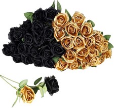 IHFAIO 40 PCS Artificial Flowers Fake Roses with Long Stem Realistic Artificial