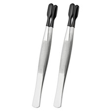 Craft Tweezers with Rubber Tips, 2 Pcs PVC Coated Tweezers Set, Black 4.3"