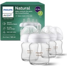 4-Pack 4 oz Philips Avent Natural Glass Baby Bottles Slow Flow, Flow 2 0-3 M